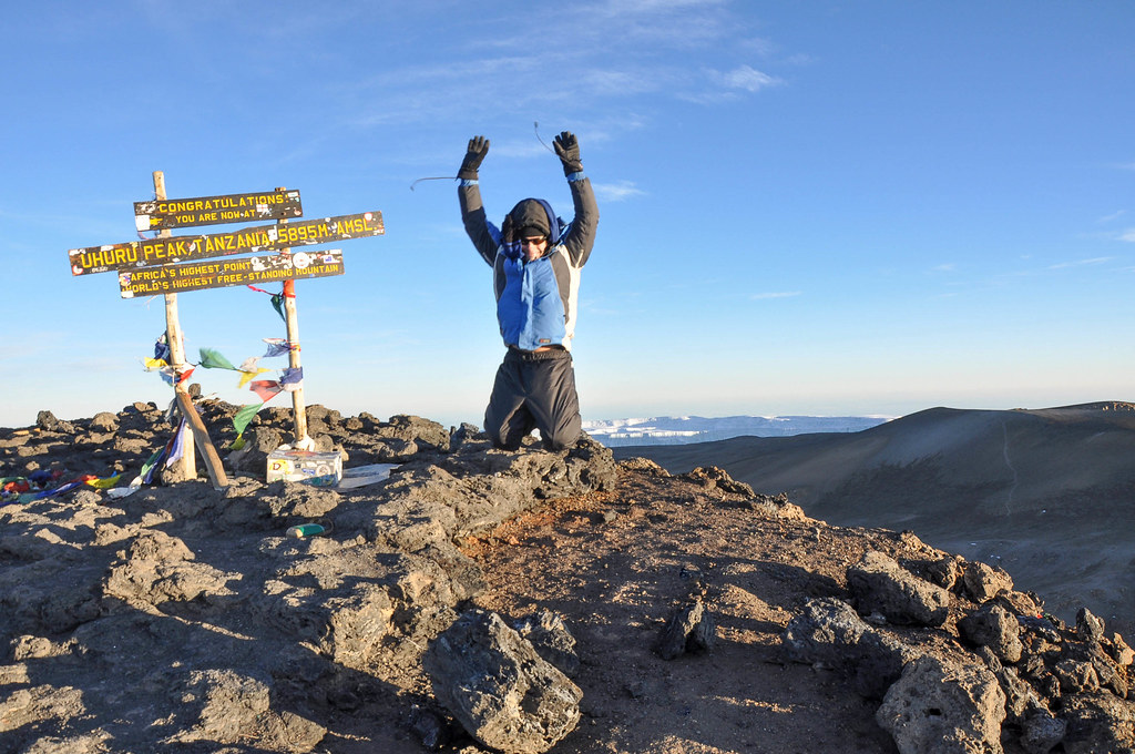 Jumping at the summit of the the tallest freestanding mountain on earth - 5,891m.